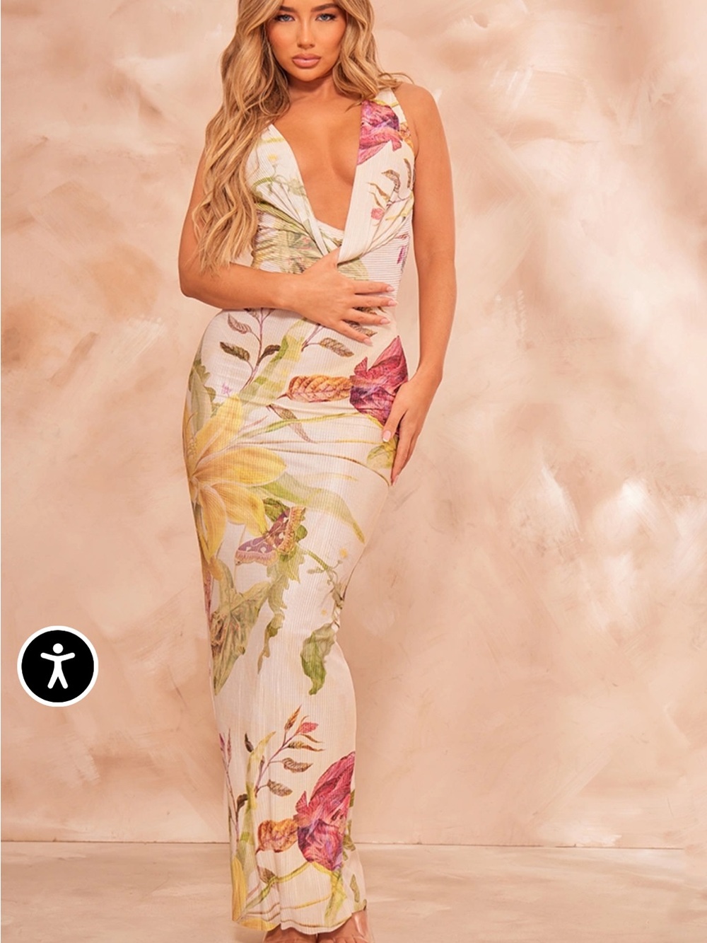 PrettyLittleThing White Floral V-Plunge Maxi Dress